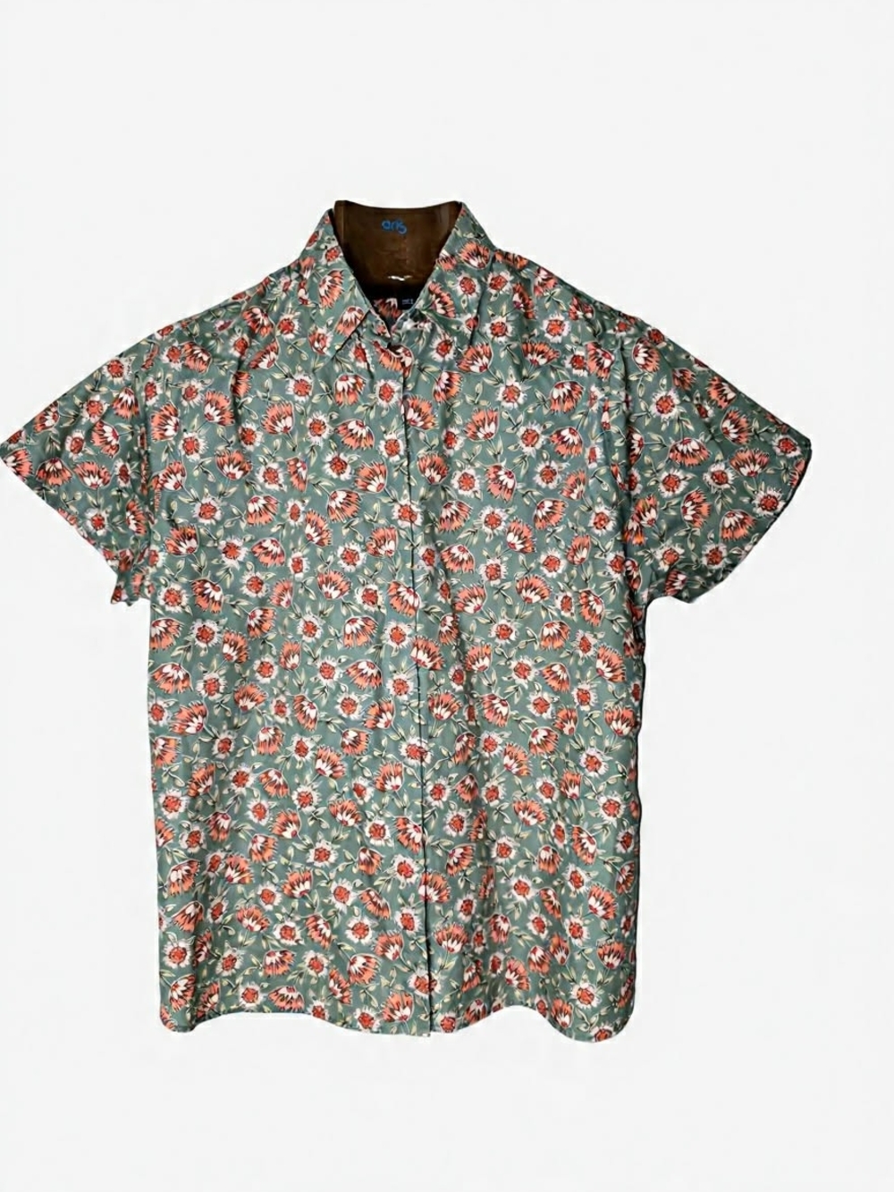 Lands' End Floral Button-Down Shirt in Teal and Coral Cotragecore Softgirl